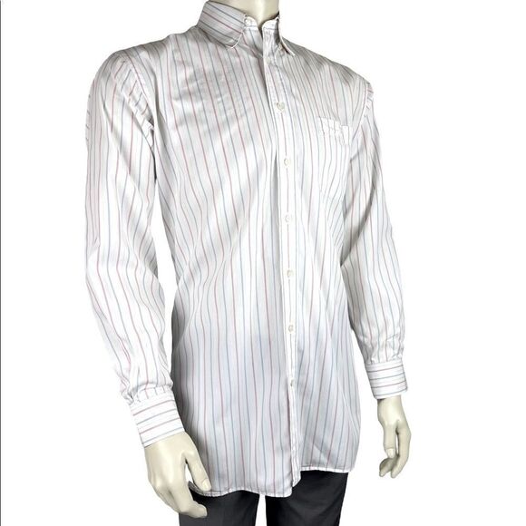 Men's Custom L/S Dress Shirt by Holland & Sherry of London White w/Vert Stripes - Picture 5 of 11